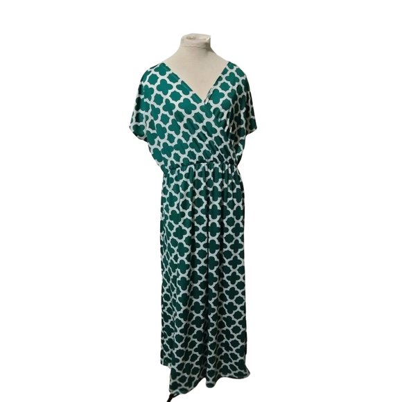 Dresses & Skirts - WOMEN'S STRETCH CROSSOVER V-NECK EMPIRE WAIST GEOMETRIC PRINT MAXI DRESS SIZE 3X